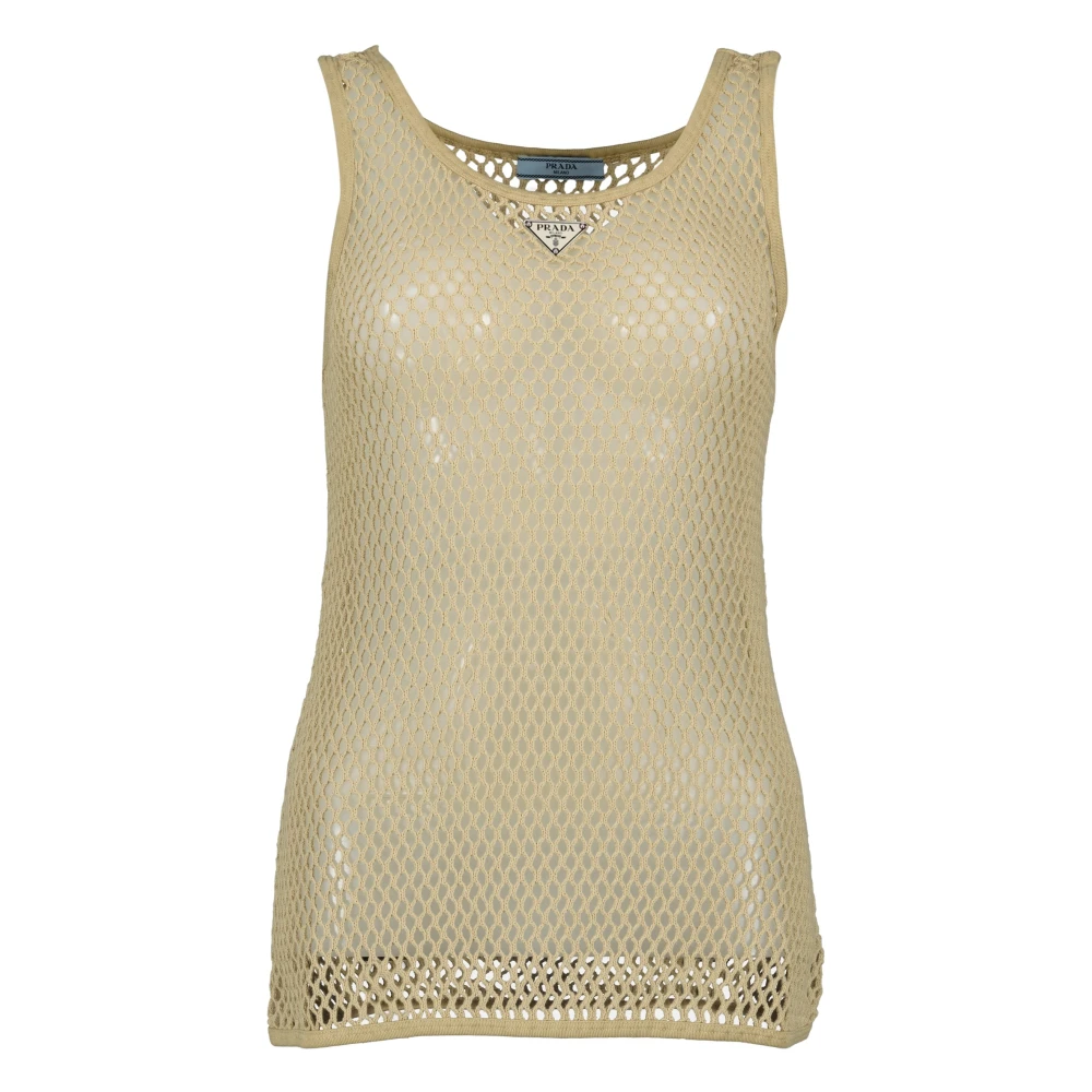 Prada Mesh Katoenen Hemdje Beige Dames