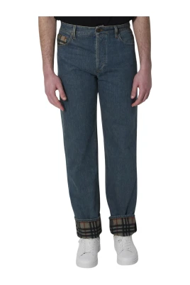 Klassiska jeans i rak modell med vintage-rutig detalj
