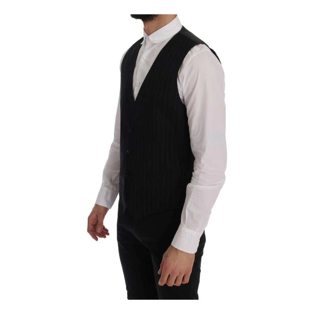 Dolce & Gabbana Gestreepte katoenen vest met verstelbare band Black Heren