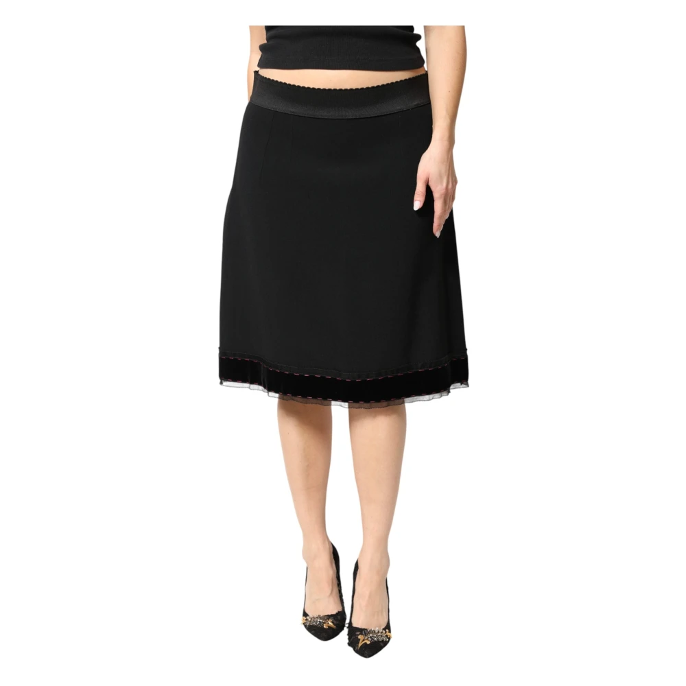 Dolce & Gabbana Women's Black Mid Waist A-Line Knee Length Skirt