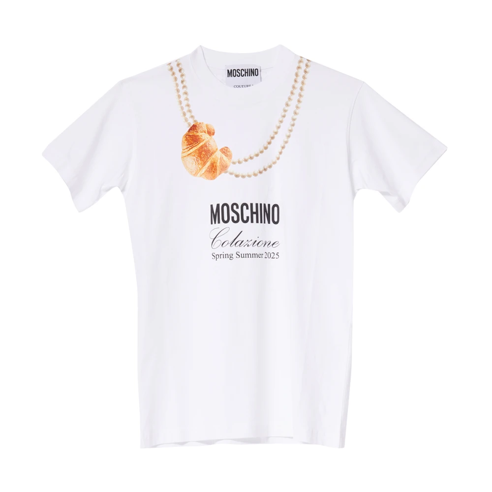 Moschino Croissant Print Wit Korte Mouw T-shirt White Dames