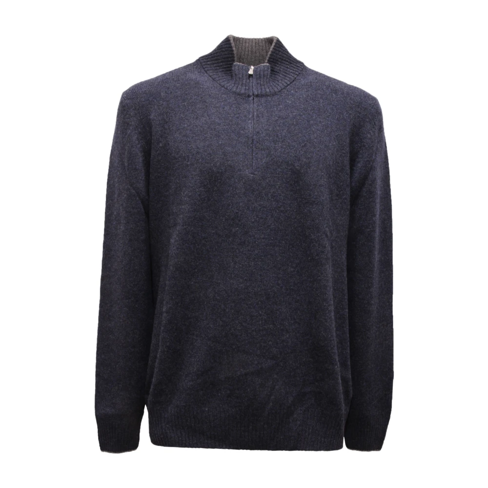 Gran Sasso Men's Blue Half Zip Jumper - Cardigans - 2XL - Knitwear