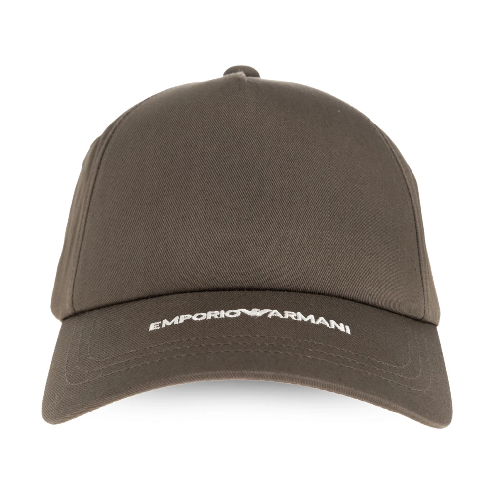 Emporio Armani Uomo Marrone Cappellino Da Baseball In Tela Con Logo Ricamato