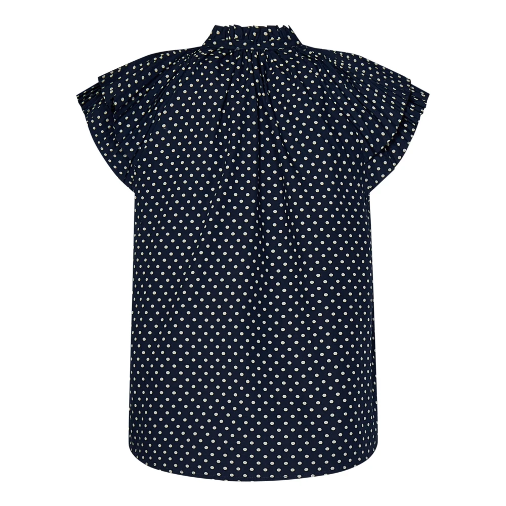 Ralph Lauren Blauwe blouse met polkadots en ruches Blue Dames