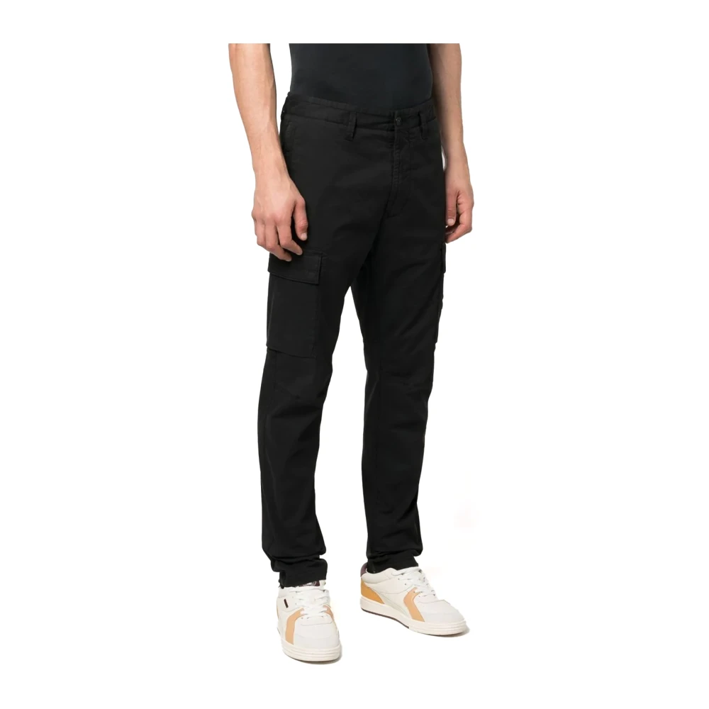 Stone Island Zwarte Cargo Broek Superior Pima Katoen Black Heren