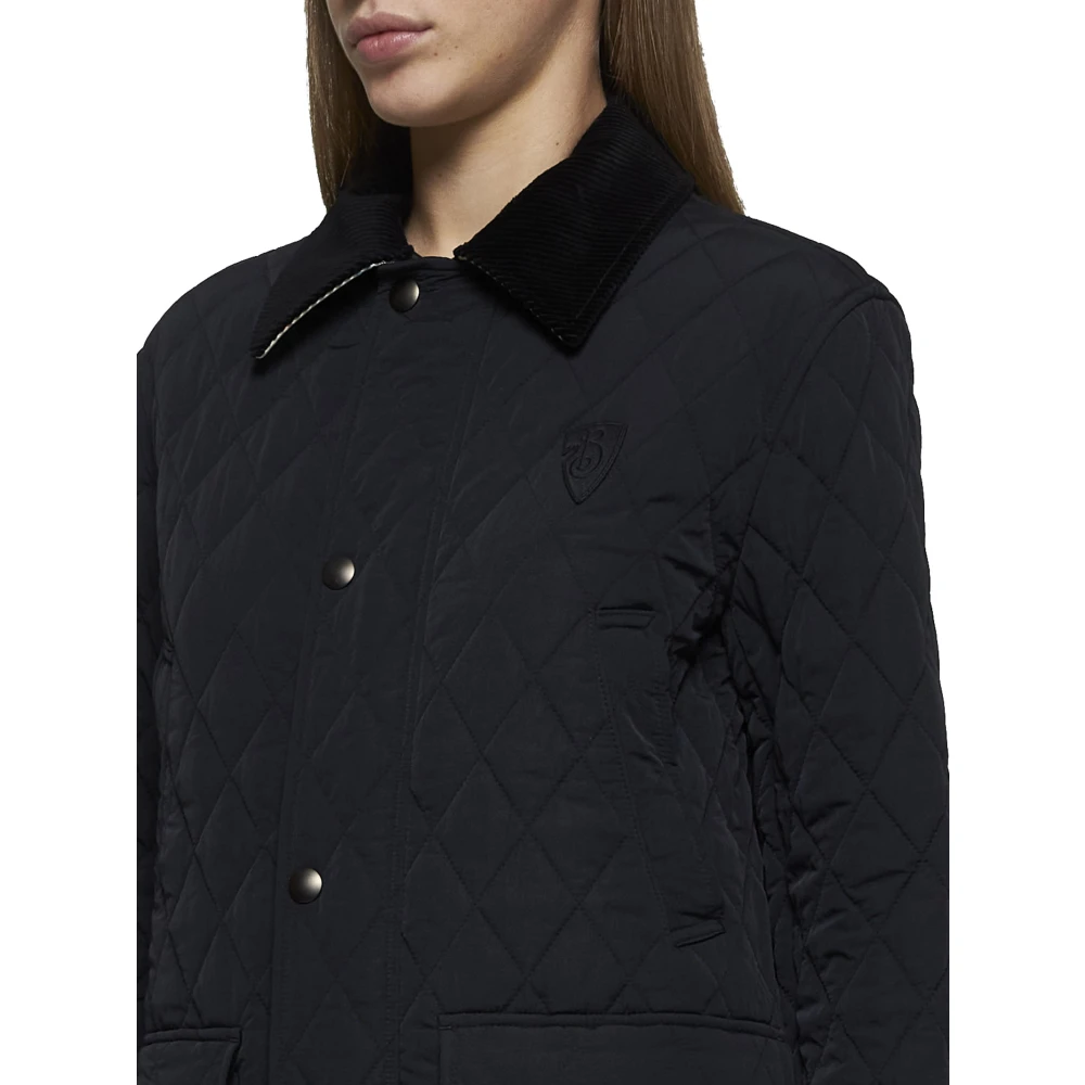 Burberry Diamantgestikte jas met corduroy kraag Black Dames