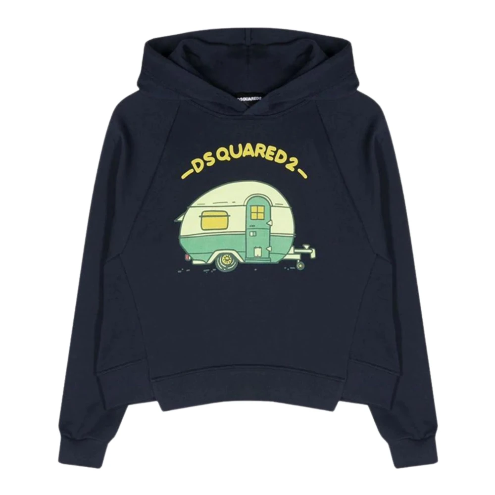 Dsquared2 Blå Cropped Hoodie med Caravan Grafik Blue, Flicka