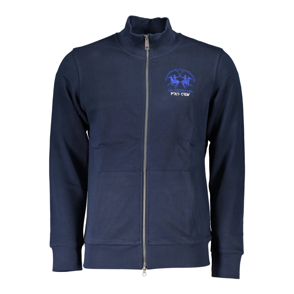 LA MARTINA Blauwe Sweatshirt met Rits en Geborduurd Logo Blue Heren