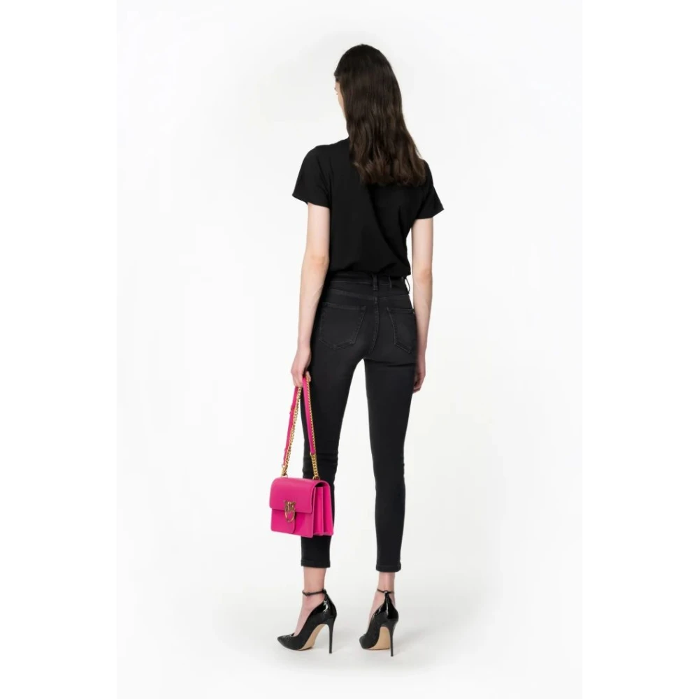 pinko Zwarte Skinny-Fit Cropped Jeans met Love Birds Borduurwerk Black Dames
