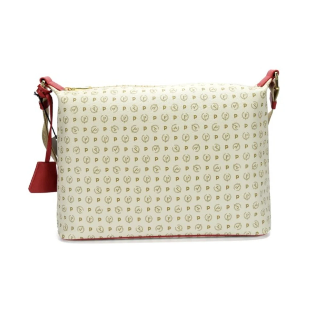 Pollini Verstelbare Nylon Schoudertas met Rode en Ivoor Details Beige Dames