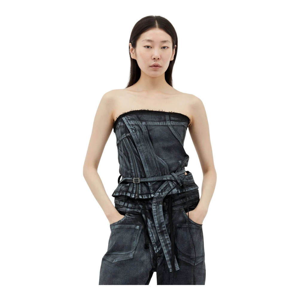 Ottolinger Denim Lace-Up Tube Top Black Dames