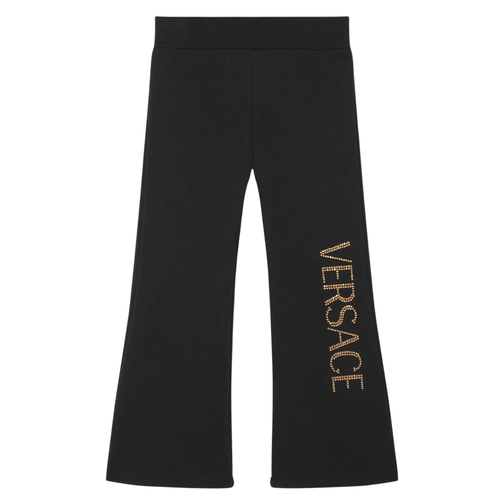 Versace Girls Black Sweatpants,, Flared Logo Joggers In Size 4 Y