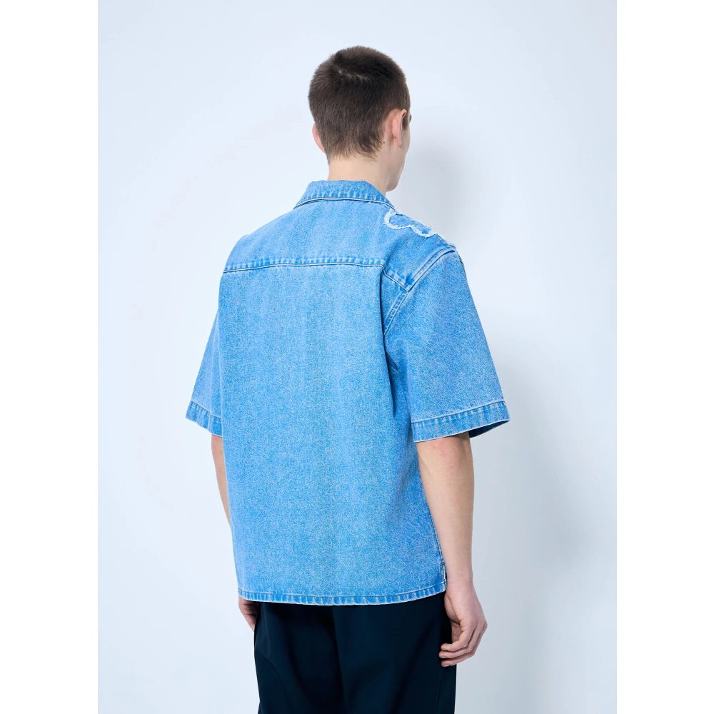 Marni Bloemen Denim Shirt Korte Mouw Italië Blue Heren