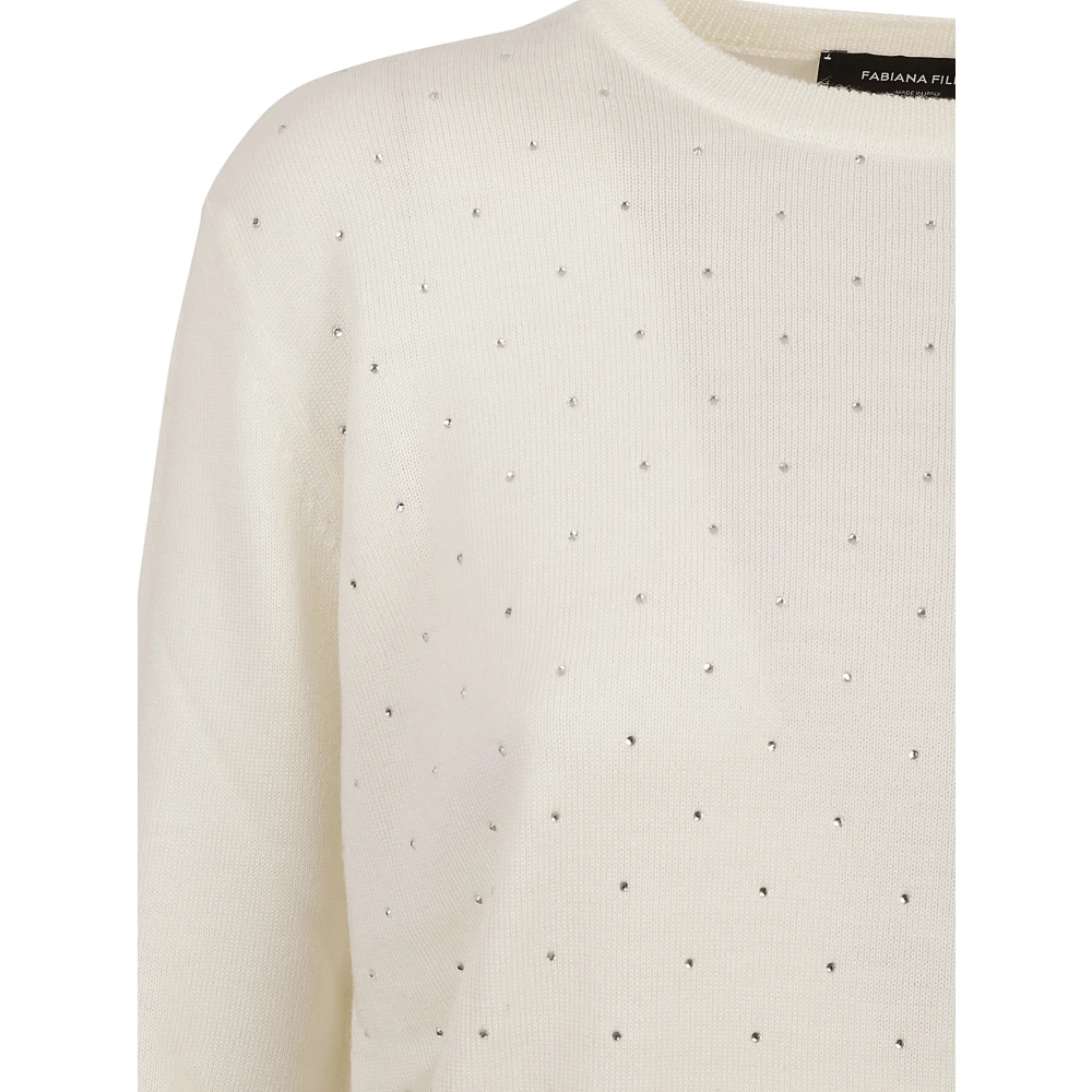 Fabiana Filippi Witte Crew Neck Sweater met Strass White Dames