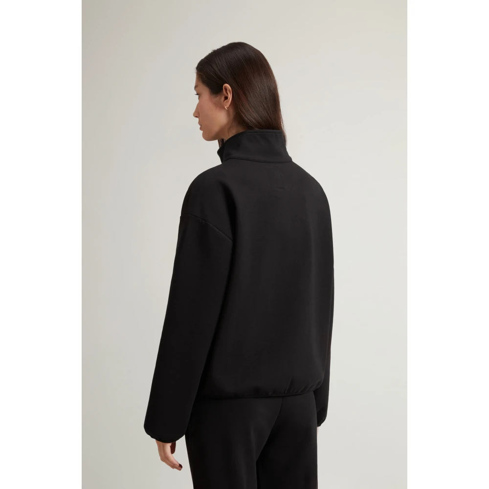 Woolrich Zwarte Katoenen Trui met Rits Black Dames