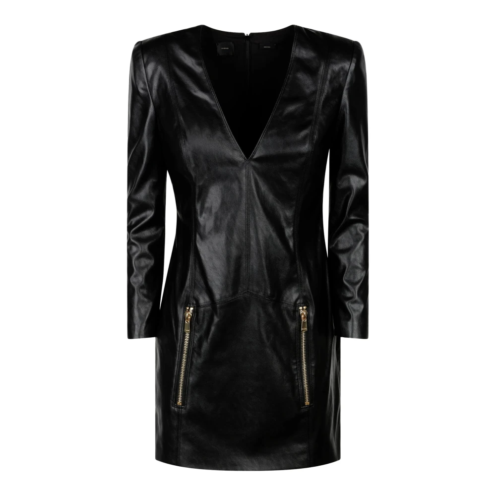 Pinko Zwarte Aansluitende Jurk met V-Hals Black Dames