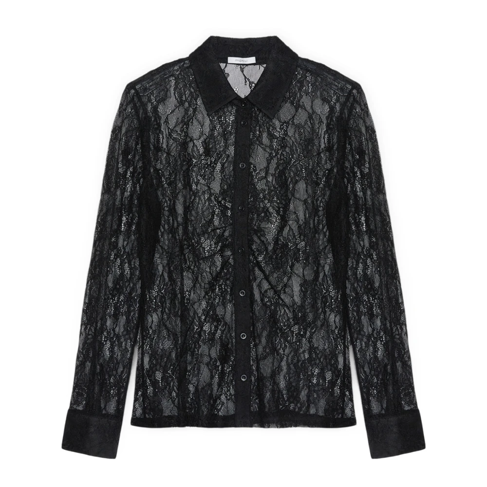 Motivi Kanten blouse met zeilkraag Black Dames