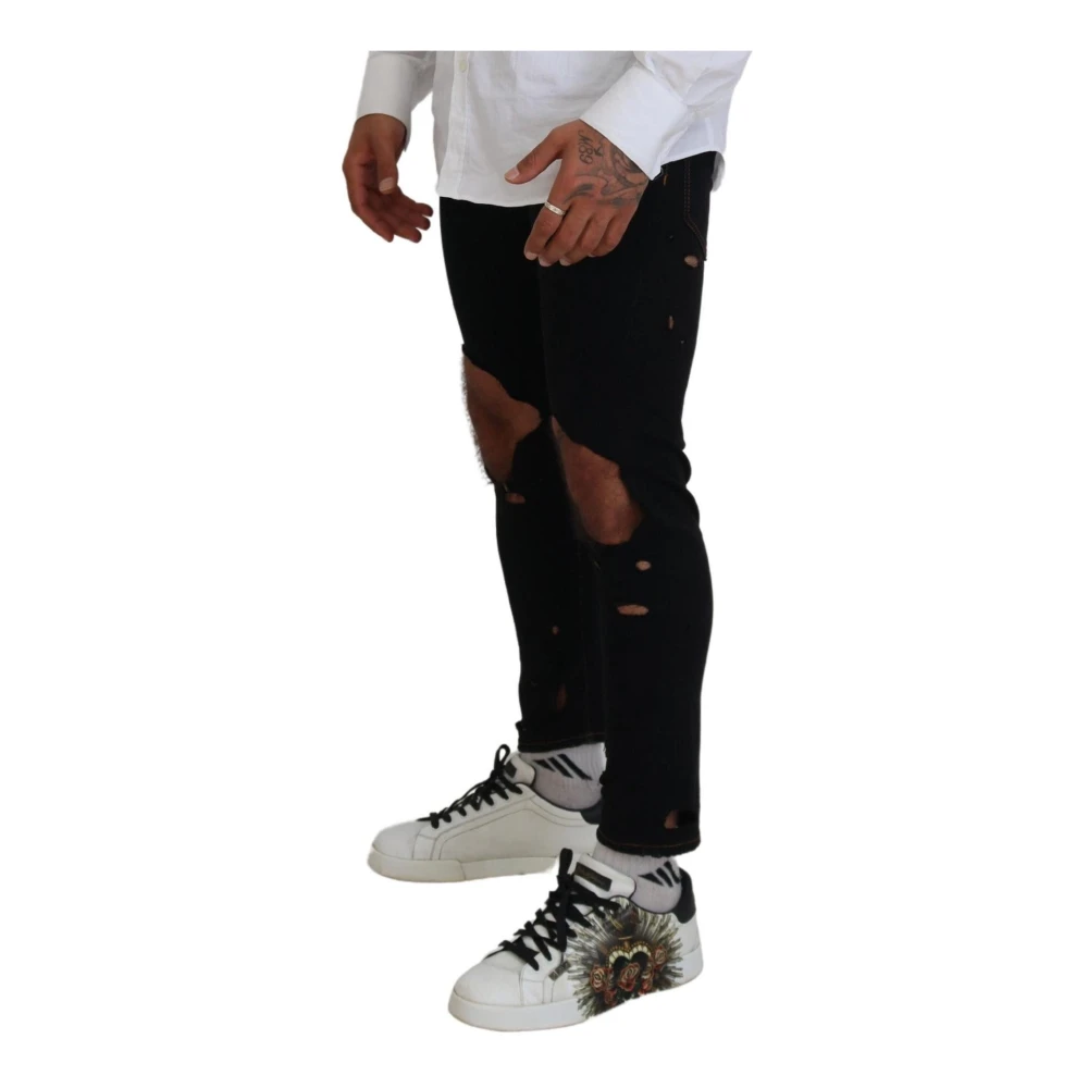 Dsquared2 Zwarte Tattered Skinny Denim Jeans Black Heren