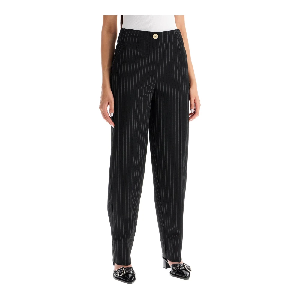Ganni Gestreepte Getailleerde Broek Black Dames