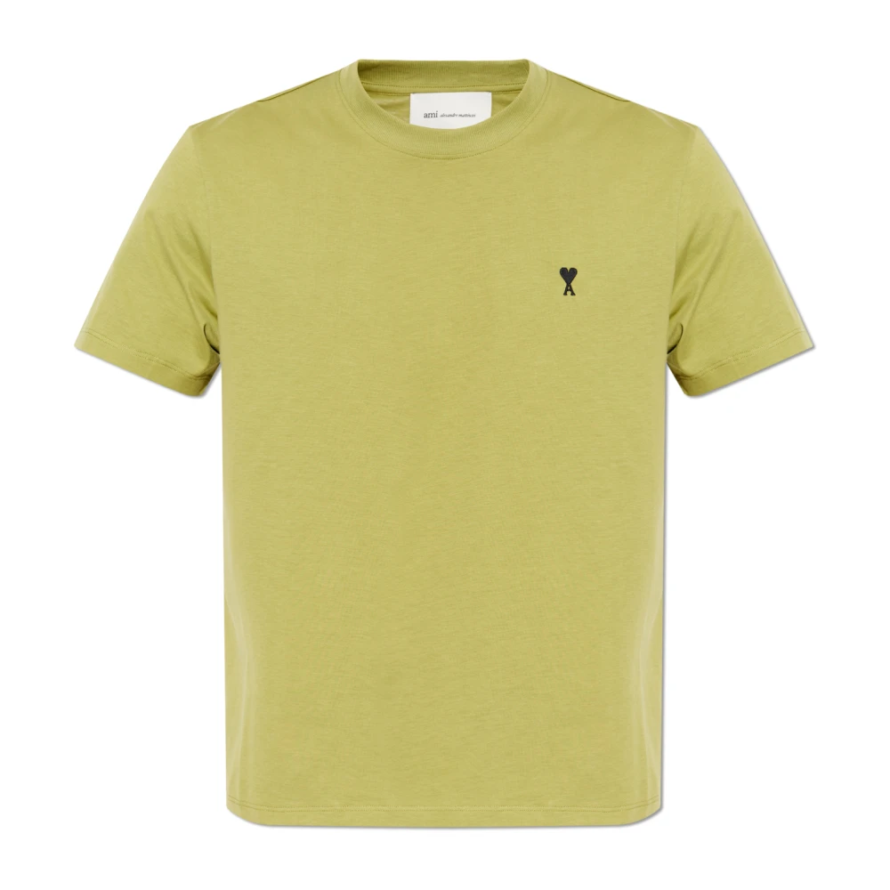 Ami Paris Uomo Verde T-Shirt Con Logo Ricamato