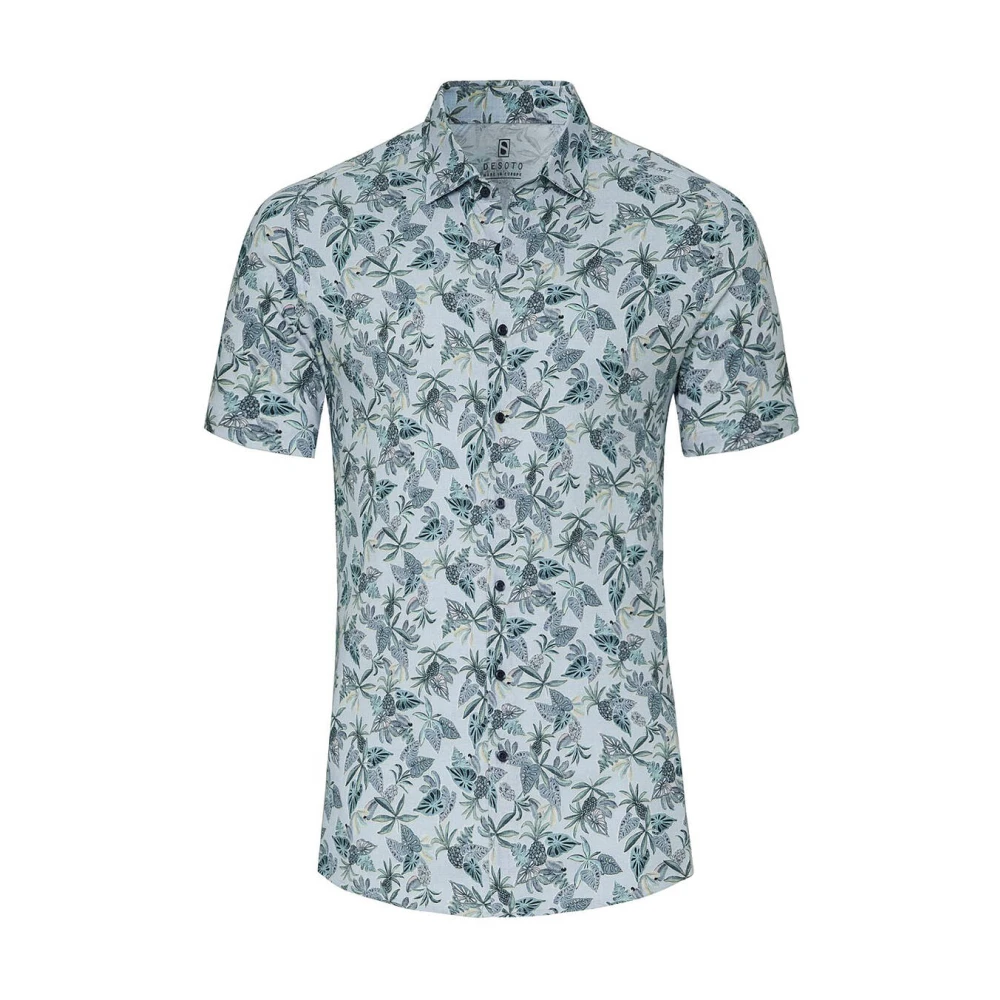 Desoto Short Sleeve Jersey Overhemd Print Lichtblauw