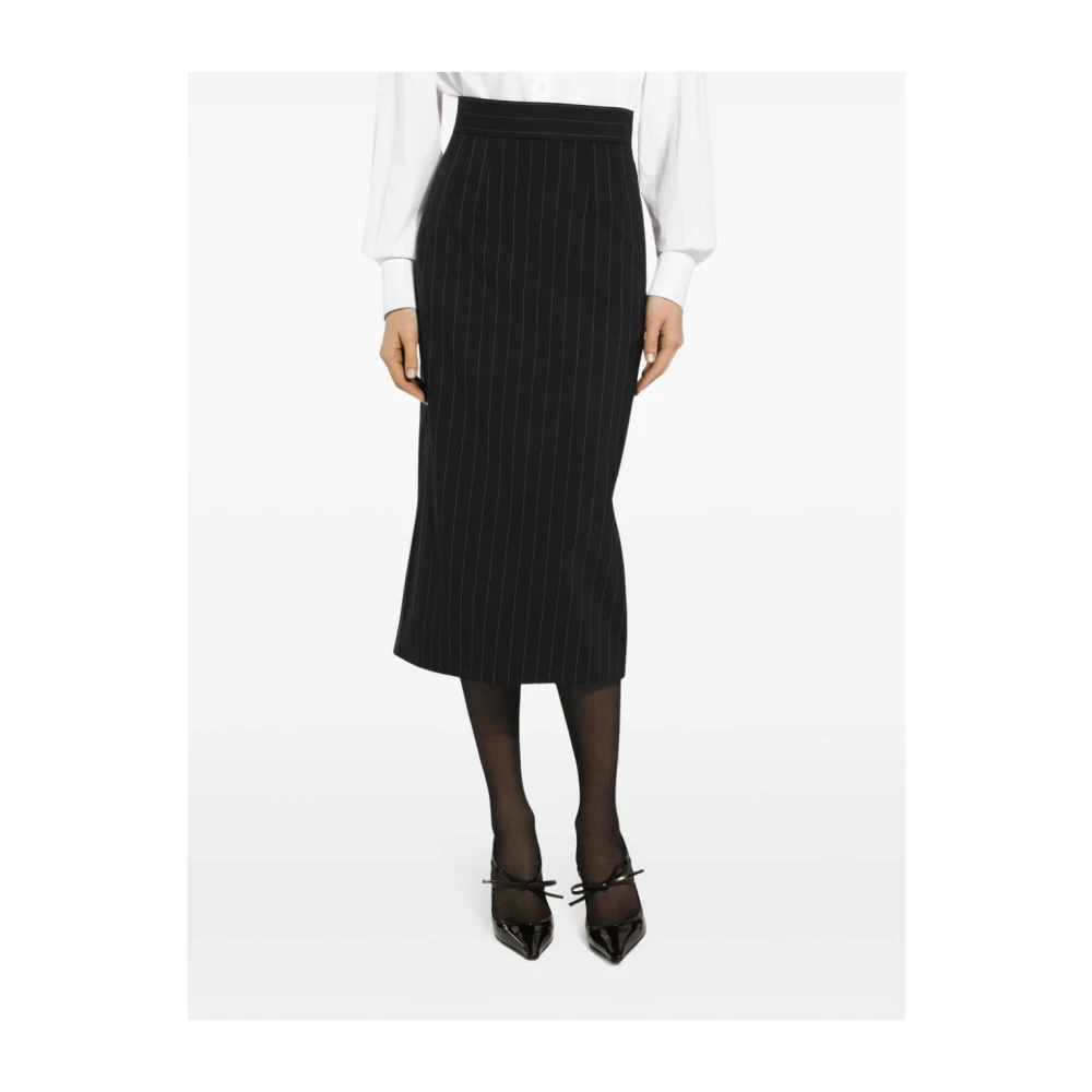 Dolce & Gabbana Zwart Gestreepte Midi Rok Zijden Voering Black Dames