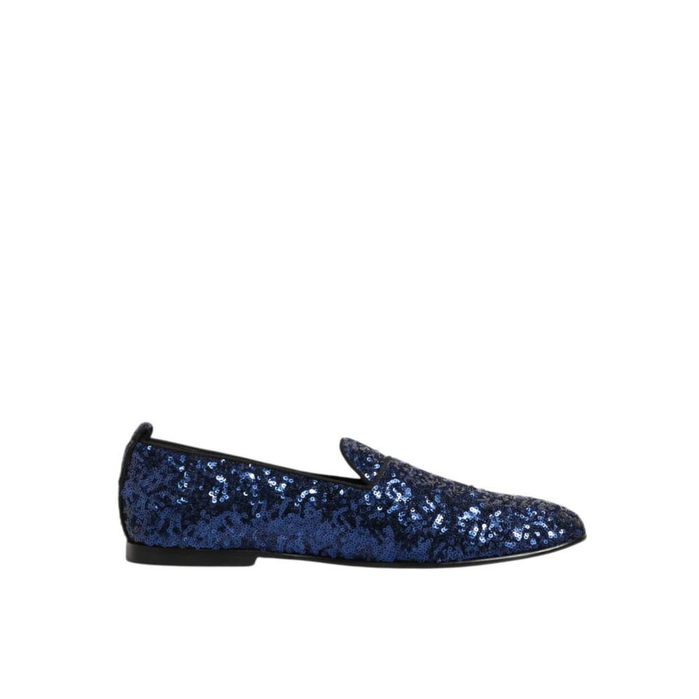 Dolce & Gabbana Men's Blue Sequined Loafers Slippers Dress Shoes