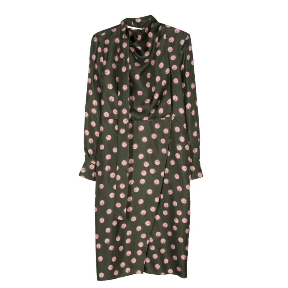 Fendi Zijden Polka-dot Jurk met Hoge Hals Green Dames