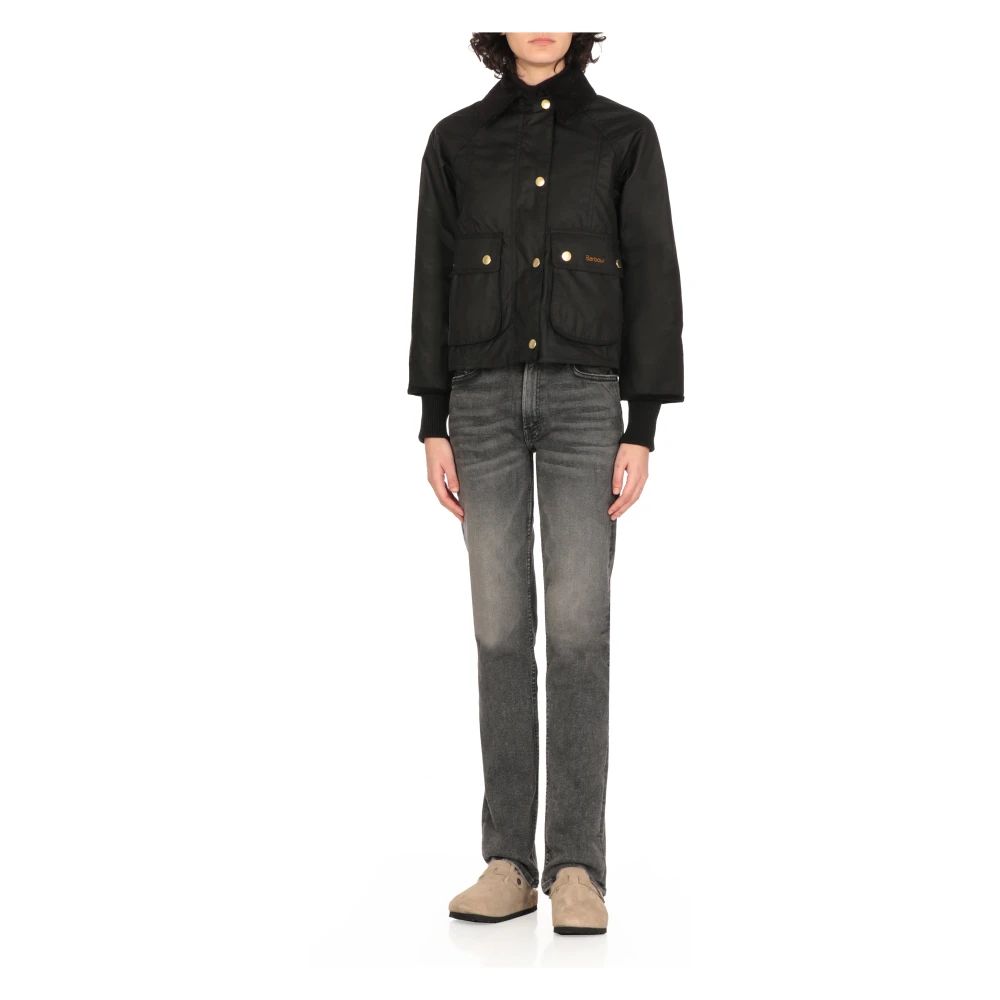 Barbour Zwarte Katoenen Jas met Corduroy Kraag Black Dames