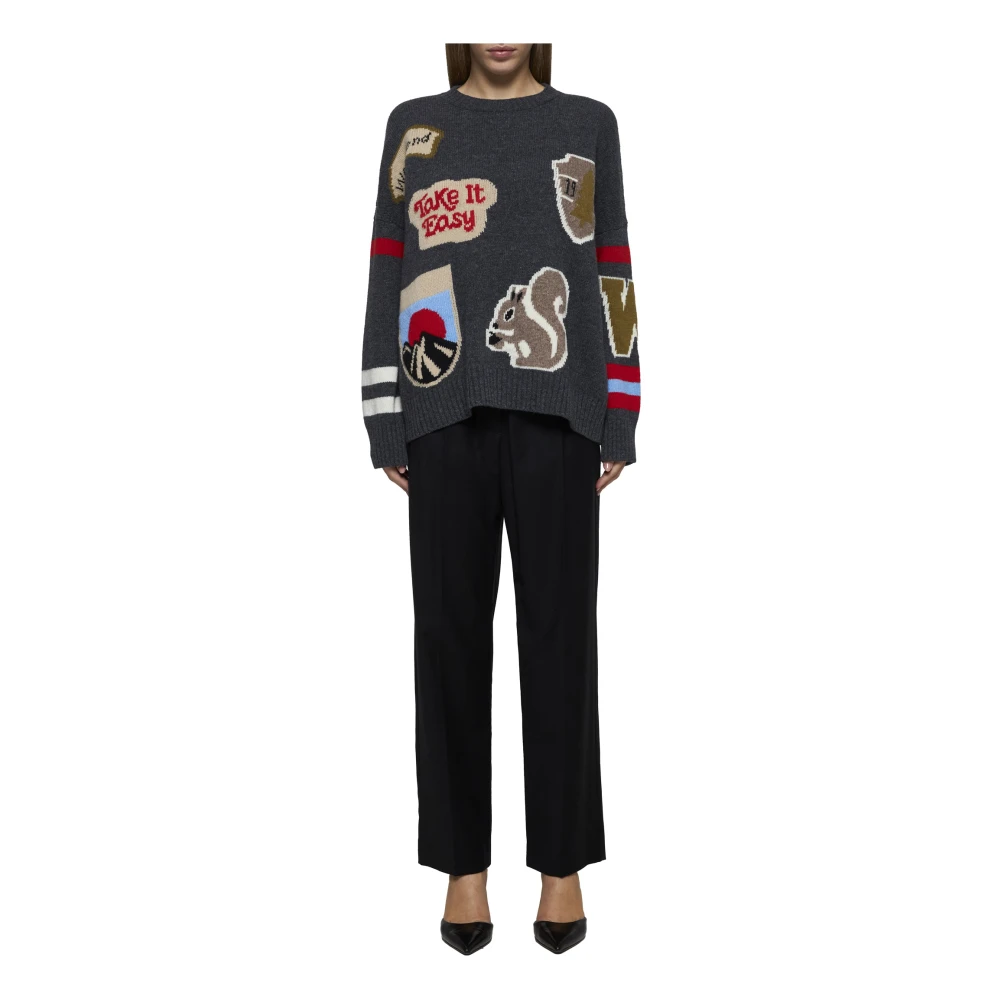 Max Mara Weekend Zwarte Wol Straight Leg Broek Black Dames
