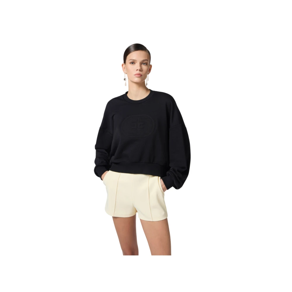 Elisabetta Franchi Zwarte Katoenen Trui met Lange Mouwen Black Dames