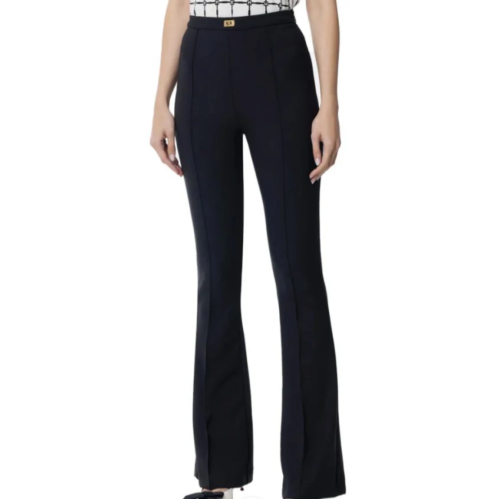 Elisabetta Franchi Wijde Zwarte Broek Stretch Crepe Black Dames
