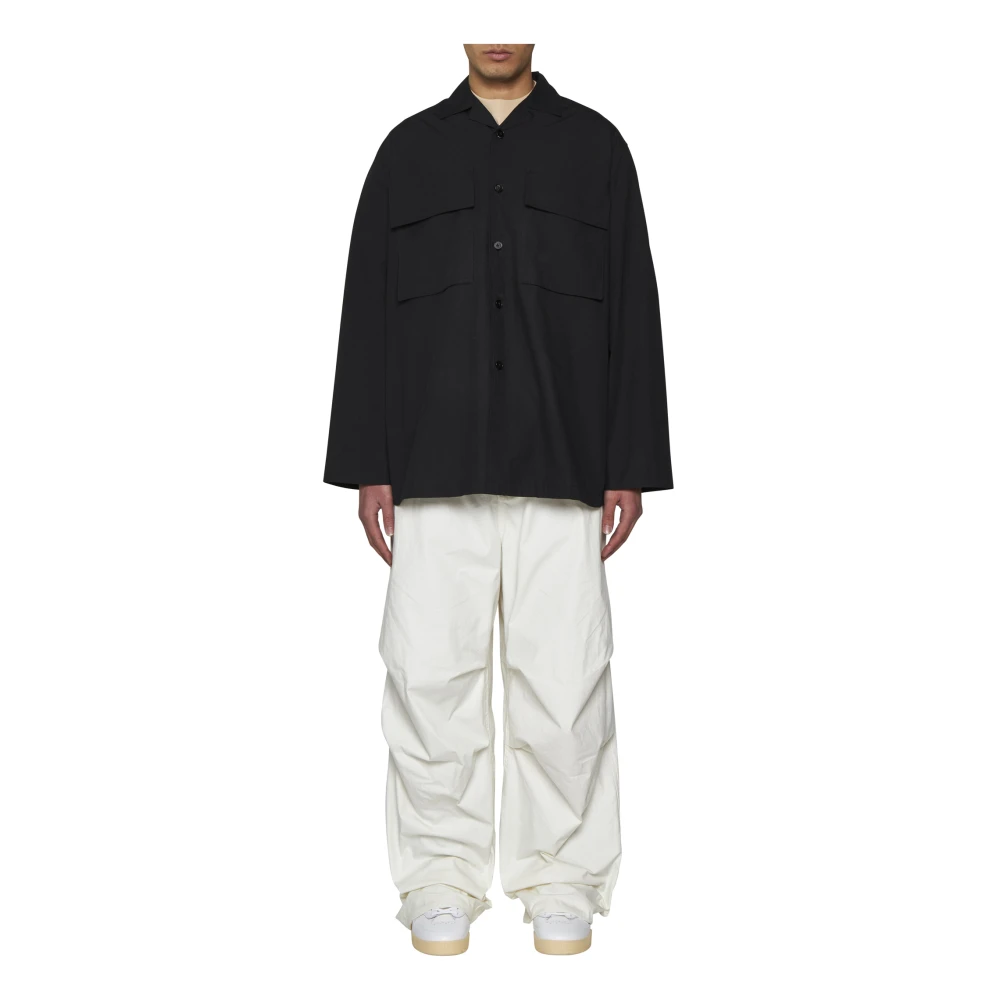 Jil Sander Zwarte Poplin Overhemd Klassieke Kraag Black Heren