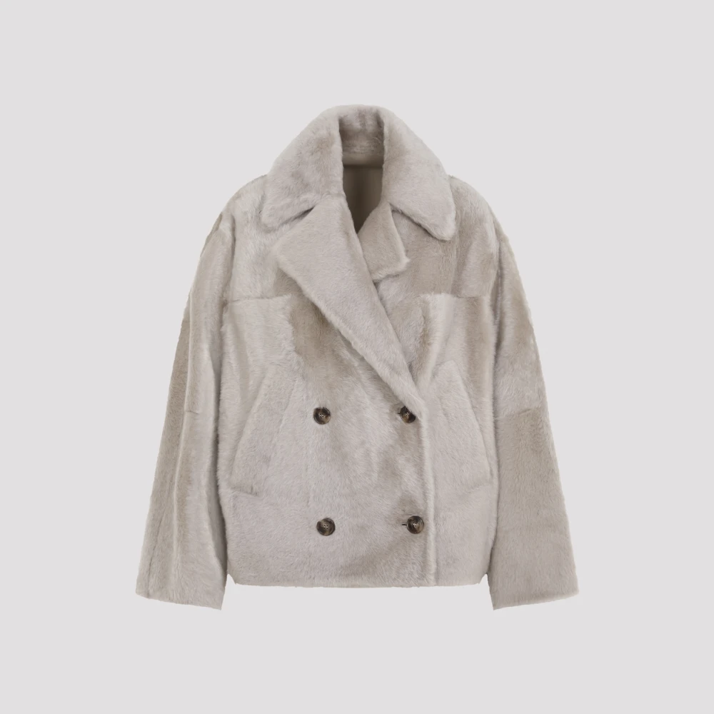 Yves Salomon Luxe Faux Fur Shearling Jas Gray Dames