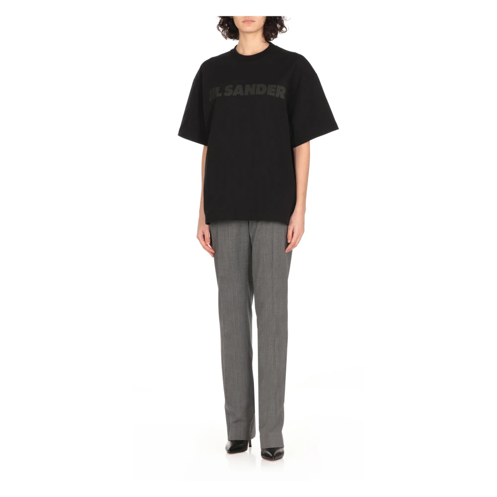 Jil Sander Zwarte Katoenen T-shirt Ronde Hals Korte Mouwen Black Dames