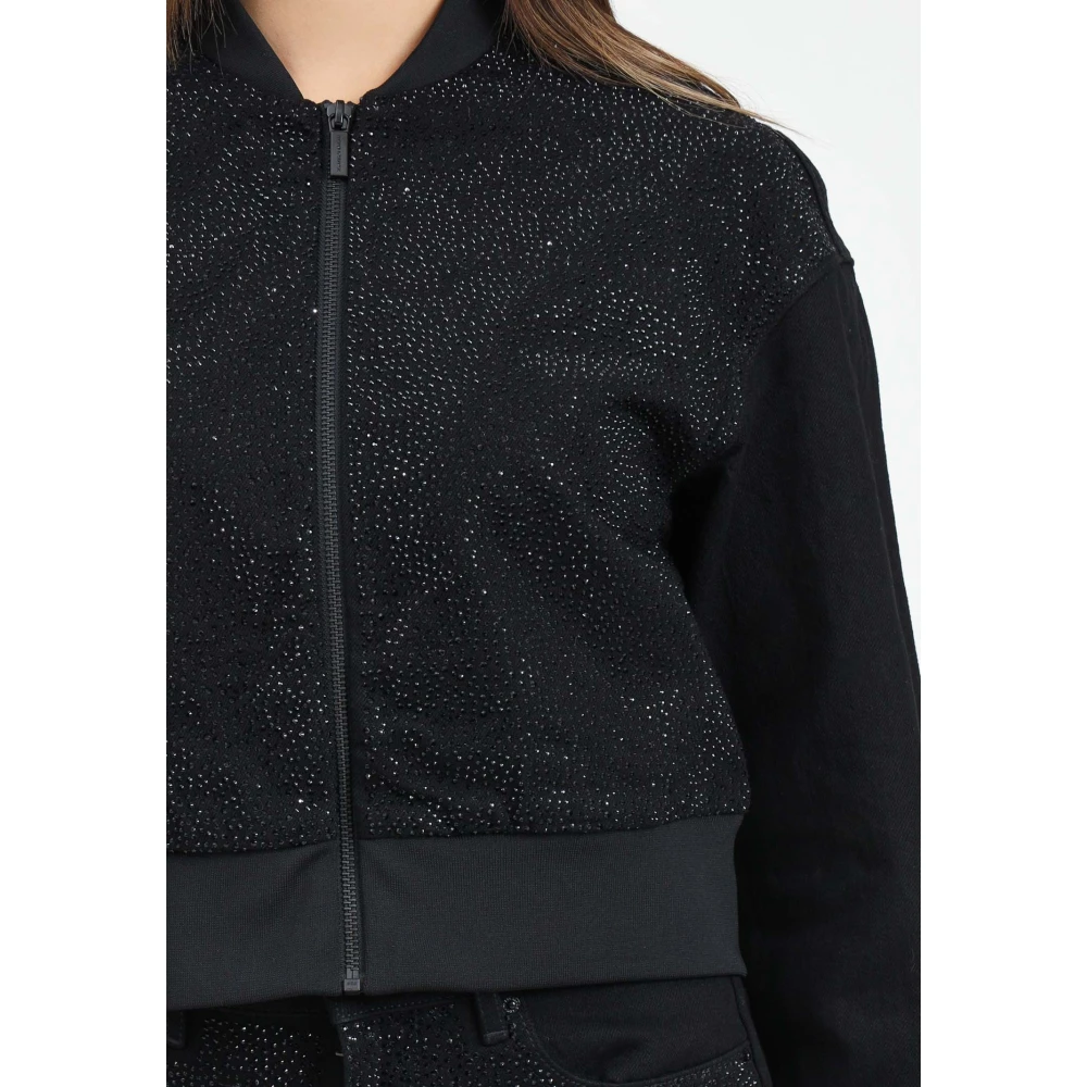Armani Exchange Zwarte Denim Bomberjack met Strass Black Dames