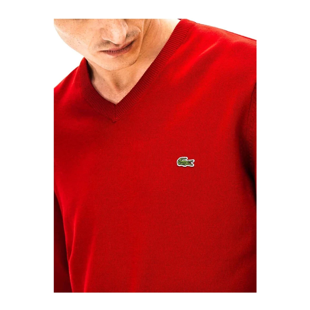 Lacoste Rode V-hals Pullover Red Heren