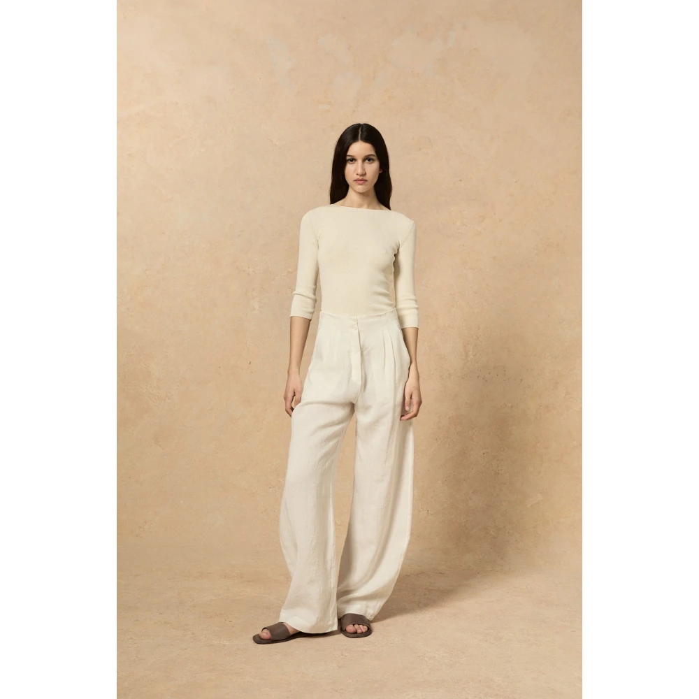 Cortana Ivoor Lange Mouw Zijde Blend Top Beige Dames