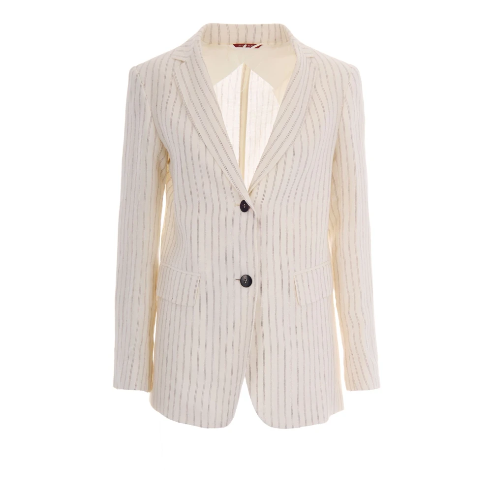 Max Mara Studio Women's Beige Blazers, M, Pinstripe Linen Blazer