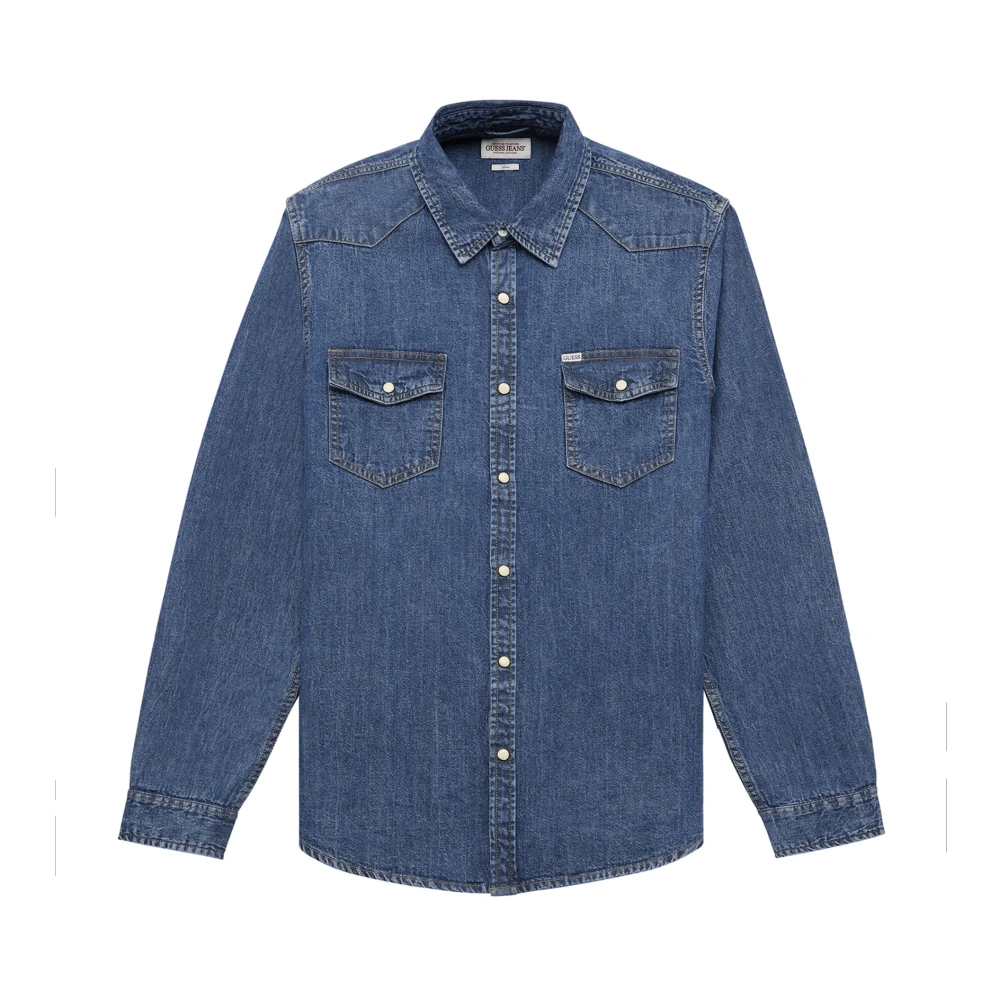 Guess , Denim Shirts, Male, Blue, 2XL, Slim Long-Sleeve Denim Shirt