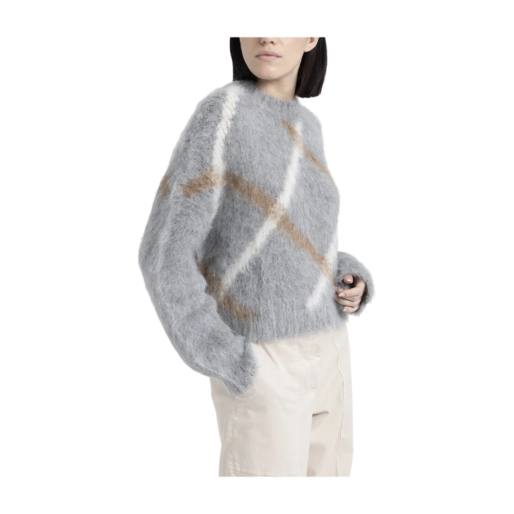 PESERICO Alpaca en merino trui met diamantpatroon Gray Dames