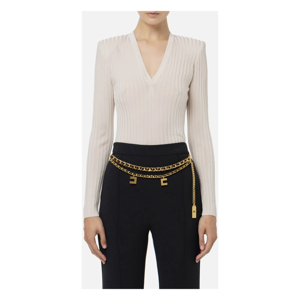 Elisabetta Franchi Boter Jersey Top Mk16S47E2 C14 Beige Dames
