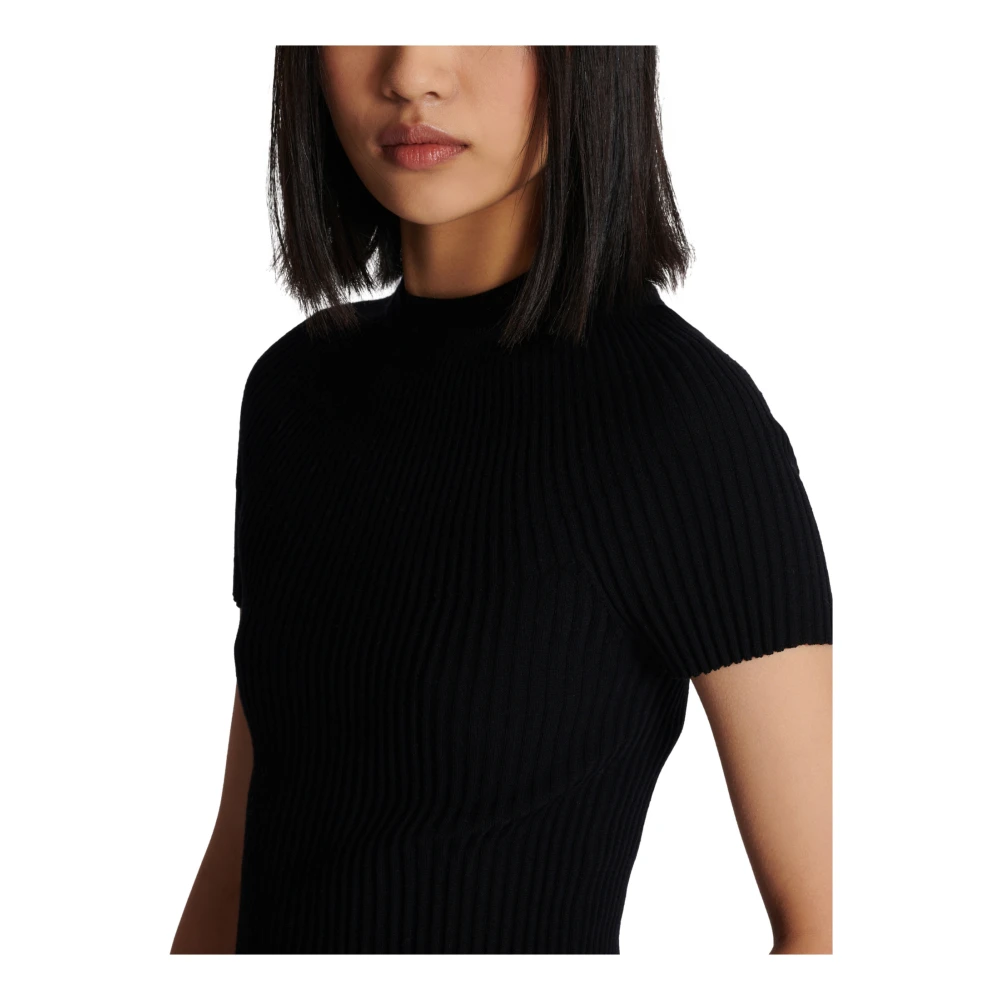 Balmain Geribbelde gebreide top Black Dames