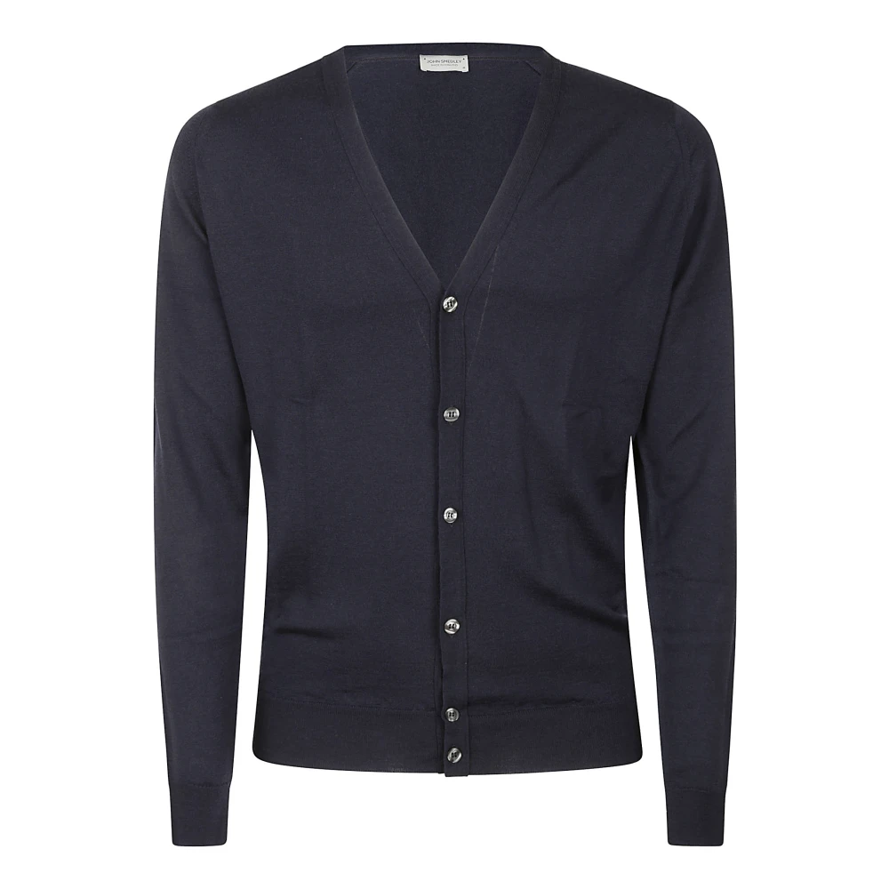 John Smedley Blauwe Merinowol Knoop Cardigan Black Heren