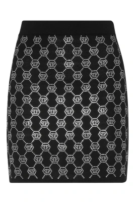 Stickad Strass Mini Kjol Monogram
