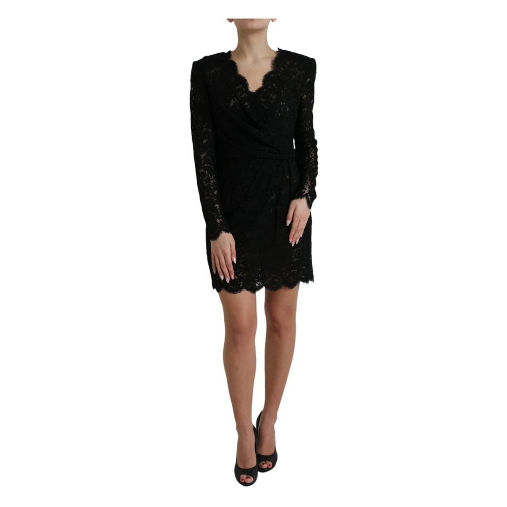 Dolce & Gabbana Women's Black Short Dresses, Xl, Elegant Floral Lace Sheath Mini Dress