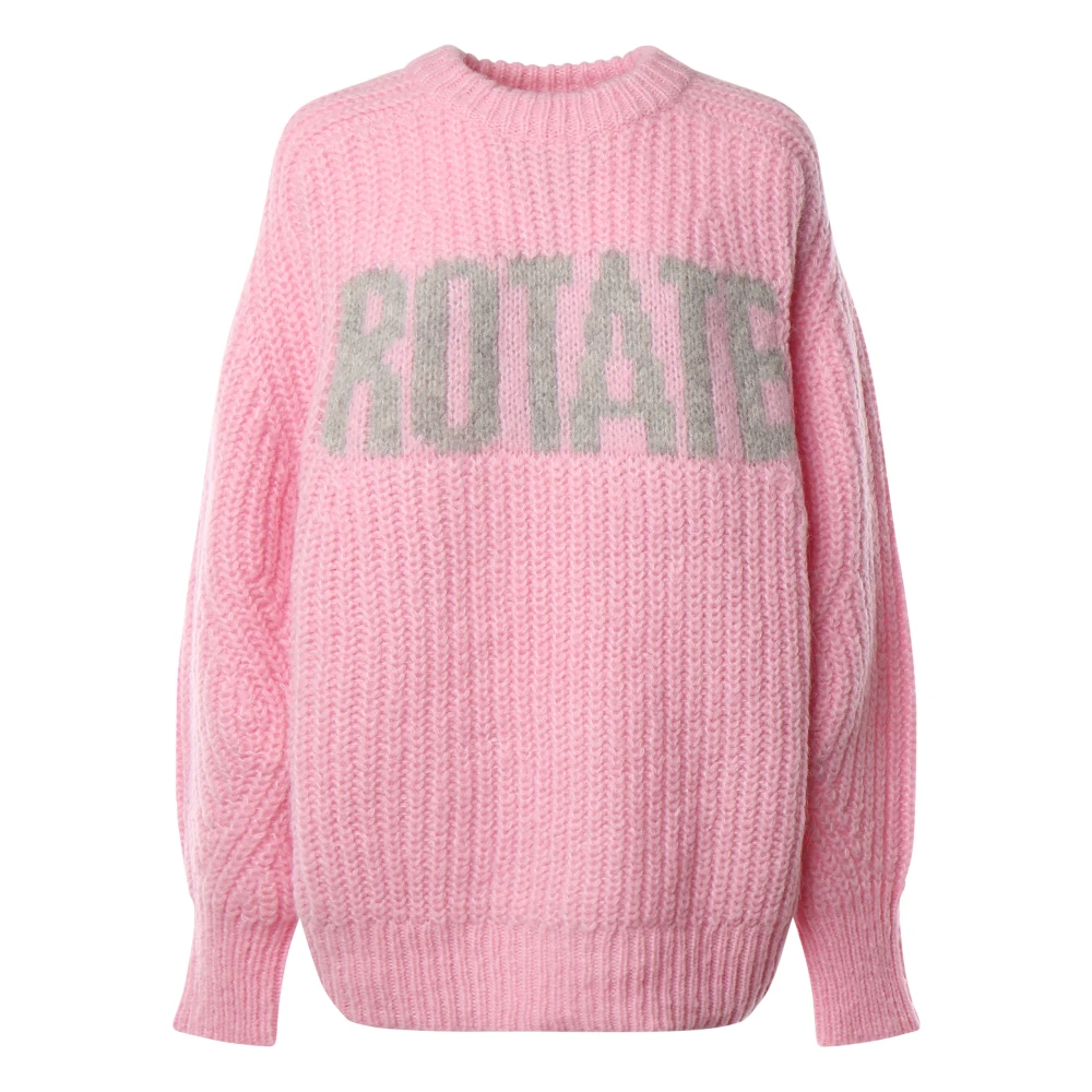 ROTATE Birger Christensen Stickad Logo Oversize Tröja Pink, Dam