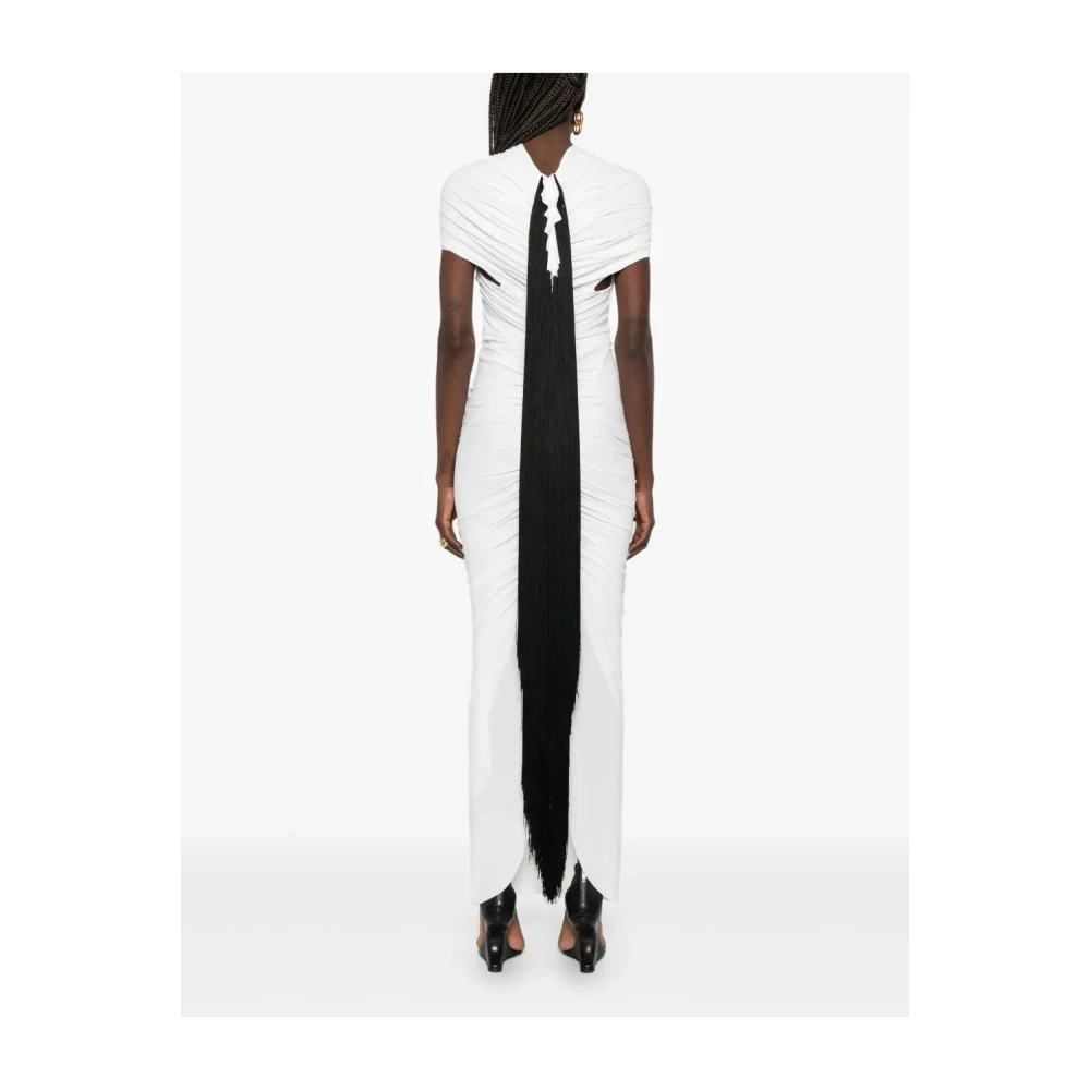 Jean Paul Gaultier Fringe Lange Jurk Stretch Jersey White Dames