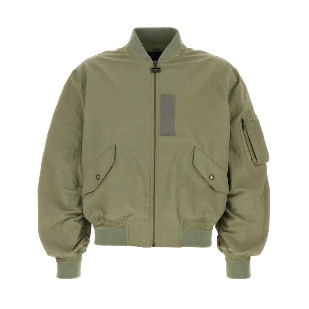 Givenchy Men's Green Bomber Jackets, L, Olive Zip Coat With Pockets