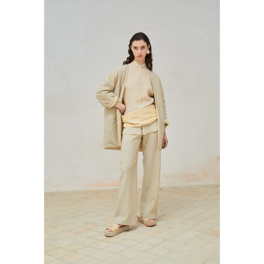Cortana Beige Melange Wol Linnen Oversized Jas Beige Dames